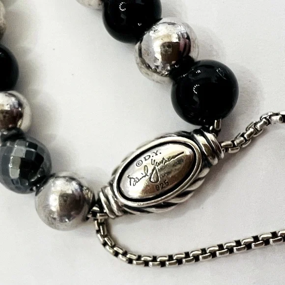 Authentic David Yurman Onyx and Sterling Silver Beaded Elements Bracelet - Picture 5 of 6